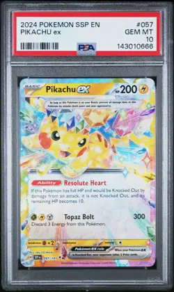 2024 Pokemon Ssp En-Surging Sparks #057 Pikachu Ex PSA 10 - Image 1