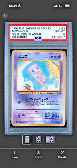 1999 Pokemon Japanese Southern Island Promo MEW R.I. Reverse Holo 151 Card PSA 8 - Image 3
