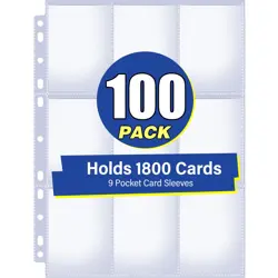 100 Pack 9 Pocket Double Side Card Sleeves Binder Sheets Holds 1800 Cards Tra... - Image 1
