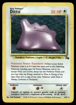 Pokemon Cards Ditto 3/62 Unlimited Holo Fossil WOTC Rare DMG *WRITING ON BACK* - Image 1