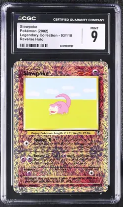 CGC 9 MINT Slowpoke 93/110 Legendary (collection) Reverse Holo Pokemon Card - Image 1