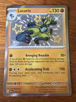 Pokemon TCG Lucario 174/091 SV: Paldean Fates Shiny Rare Holo - Image 1