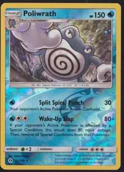 Poliwrath 32/149 POKEMON CARD ENGLISH SUN AND MOON BASE SET REVERSE HOLO RARE - Image 1