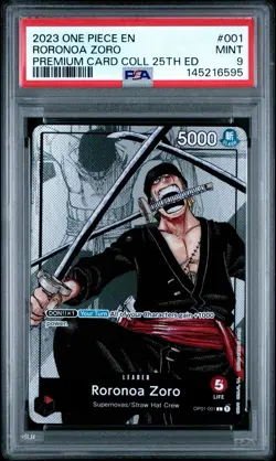 2023 One Piece EN Premium Card Collection 25th Edition #001 Roronoa Zoro PSA 9 - Image 1