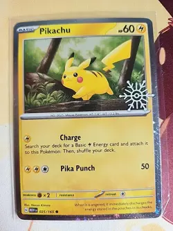 Pikachu 025/165 Holiday Calendar Stamp 2023 Pokemon Scarlet & Violet Holo Card - Image 1