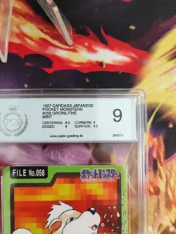 Pokemon Card Fukano Growlithe Pocket Monster Carddass 1997 Japanese PGS PSA 9 - Image 4
