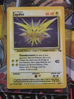 Pokemon TCG Zapdos Fossil Holo Card 15/62 Unlimited Rare Holo - Image 1