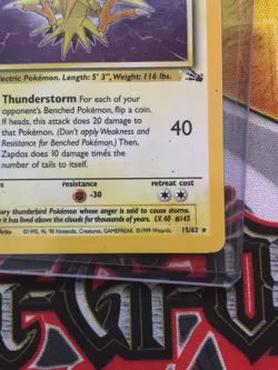 Pokemon TCG Zapdos Fossil Holo Card 15/62 Unlimited Rare Holo - Image 2