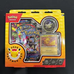 Pokemon Day 2026 Collection Box Pikachu Promo Card Coin 3 Booster Packs - Image 1