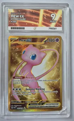 ACE 9 Pokemon Mew EX 205/165 Gold 151 English Graded Card Matching Label - Image 1