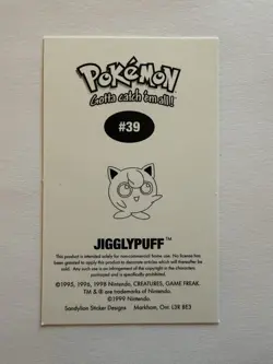 Jigglypuff #39 Sandylion 1999 Pokemon NM - Image 2