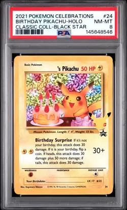 Birthday Pikachu Holo 24 Celebrations Classic Collection Pokemon PSA 8 *546 - Image 1