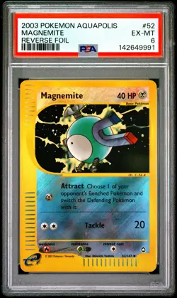 2003 POKEMON AQUAPOLIS #52 MAGNEMITE-REVERSE FOIL PSA 6 - Image 1