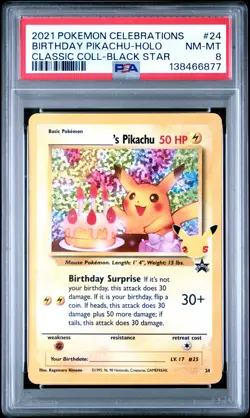 Birthday Pikachu Holo 24 Celebrations Classic Collection Pokemon PSA 8 *877 - Image 1