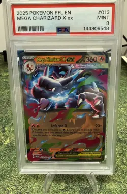 2025 Pokemon Mega Evolution Phantasmal Flames Mega Charizard X Ex #13 PSA 9 - Image 1