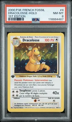 2000 Pokemon FRENCH 1st Edition Fossil Dracolosse-Dragonite Holo 4/62 PSA 8 - Image 1