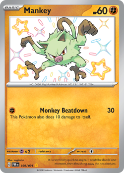Mankey 169/091 Shiny Rare Paldean Fates Pokemon NM/M - Image 4