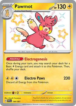 Pawmot 144/091 Shiny Rare Paldean Fates Pokemon NM/M - Image 4
