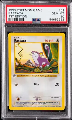 1999 POKEMON GAME 1ST EDITION #61 RATTATA PSA 10 - Image 1