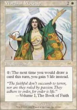 Heavy Play, English MTG Regular Words of Worship Onslaught Magic the Gathering - Image 1