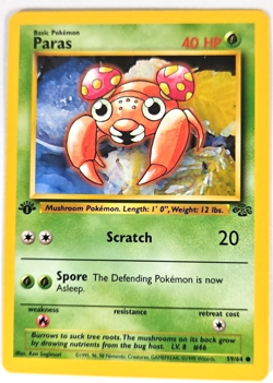 Pokemon TCG Paras 1999 Wizards Of The Coast First Edition Jungle Card 59 No Play - Image 1