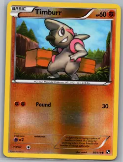 Timburr 58/114 Reverse Holo Black and White - Pokemon Card - NM - Image 1