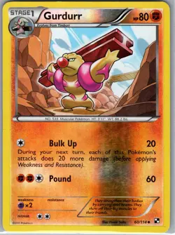 Gurdurr 60/114 Reverse Holo - Black and White - Pokemon Card - LP - Image 1