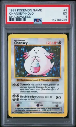 1999 POKEMON GAME SHADOWLESS #3 CHANSEY-HOLO PSA 5 - Image 1