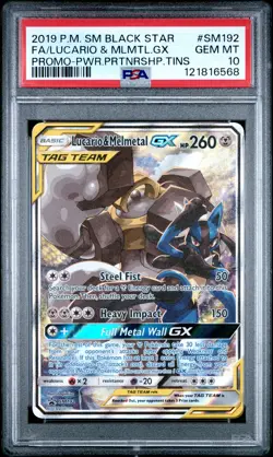 2019 POKEMON SM BLACK STAR PROMO #SM192 FULL ART/LUCARIO & MELMETAL GX PSA 10 - Image 1