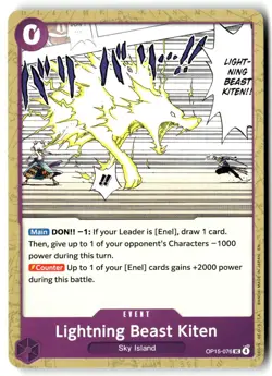 Lightning Beast Kiten OP15-076 Uncommon Adventure on Kami's Island One Piece NM - Image 1