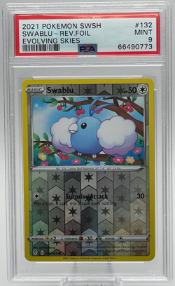 2021 POKEMON SWORD & SHIELD EVOLVING SKIES #132 SWABLU REVERSE FOIL PSA 9 MINT - Image 1