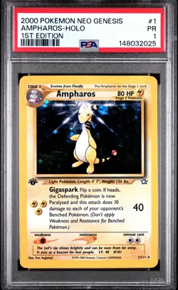 2000 POKEMON NEO GENESIS 1ST EDITION #1 AMPHAROS-HOLO PSA 1 - Image 1