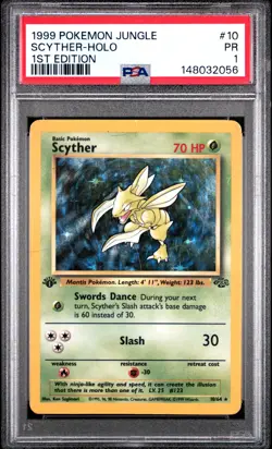1999 POKEMON JUNGLE 1ST EDITION #10 SCYTHER-HOLO PSA 1 - Image 1