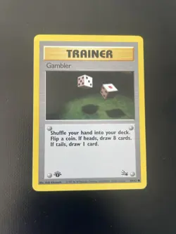 1999 Pokemon Trainer Card Gambler 1st First Edition LP NM WOTC Fossil Set Game - Image 2