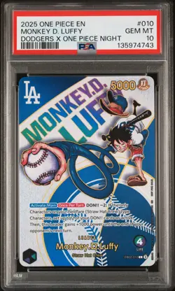 2025 ONE PIECE PROMOS DODGERS X ONE PIECE NIGHT #010 MONKEY D. LUFFY PSA 10 - Image 1