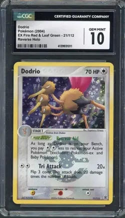 CGC 10 Dodrio EX Fire Red & Leaf Green 21/112 Reverse Holo Pokemon Card B11 - Image 1