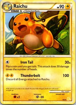 Pokemon Card Raichu 19/30 Common HGSS Trainer Kit Gyarados Raichu Deck LP-MP - Image 1