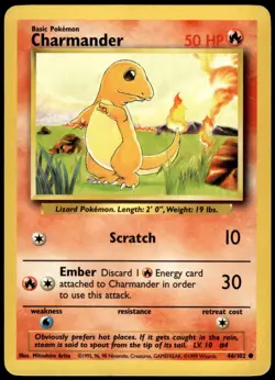 Charmander 46/102 Base Set Unlimited Common LP Pokemon 1999 - Image 1