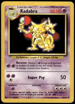 Kadabra 32/102 Base Set Unlimited Uncommon MP Pokemon 1999 - Image 1