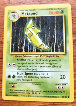 Pokemon TCG Metapod 1999 Wizards Of The Coast Base Set Card 54 Near Mint No Play - Image 1