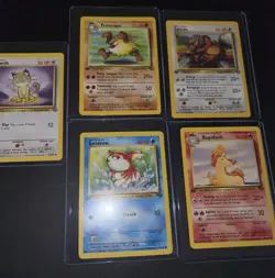 Pokemon Cards 1st Edition 1999 Meowth, Rapidash, Tauros, Goldeen, Primeape - Image 1