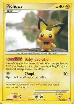 Pokemon Pichu 93/123 Mysterious Treasures Regular Common 40 HP Card (2007) - Image 1