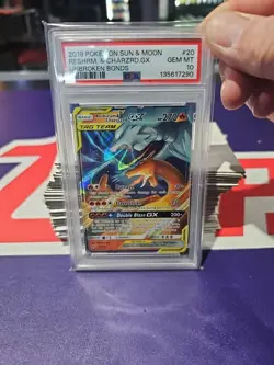 2019 POKEMON SUN & MOON UNBROKEN BONDS #20 RESHIRAM & CHARIZARD GX PSA 10 - Image 2