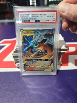 2019 POKEMON SUN & MOON UNBROKEN BONDS #20 RESHIRAM & CHARIZARD GX PSA 10 - Image 3