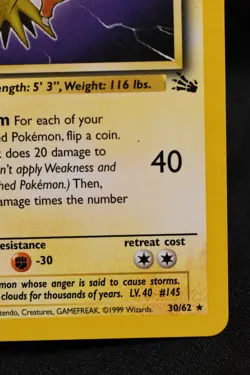 Zapdos 30/62 NM / LP+ Fossil Regular Rare Unlimited Pokemon TCG - Image 4