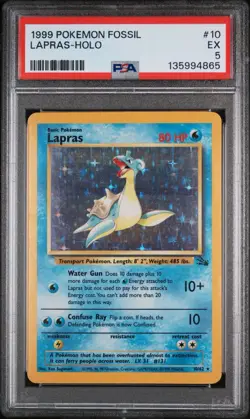 Pokemon Lapras Fossil Holo Rare 80HP Basic #10/62 English 1999 PSA 5 - Image 1