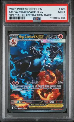2025 POKEMON PFL EN-PHANTASMAL FLAMES #125 MEGA CHARIZARD X EX PSA 9 - Image 1