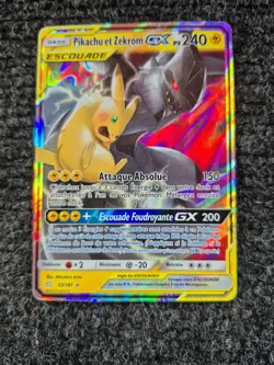 Pokemon TCG Tag Team Sun and Moon Pikachu & Zekrom GX Holo French - Image 1