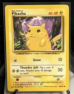 Pikachu Yellow Cheeks Shadowless 58/102 Base Set Pokemon TCG - Image 1