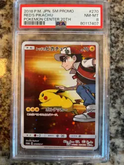 Pokemon Red's Pikachu 270/SM-P SM-P Promo Holo Japanese 2018 PSA 8 - Image 1